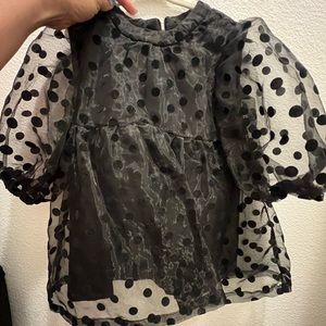 Black toddler dress, bell sleeves with black polka dots